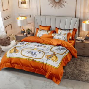 Hermes Luxury Bedcover Set - Orange & Off-White